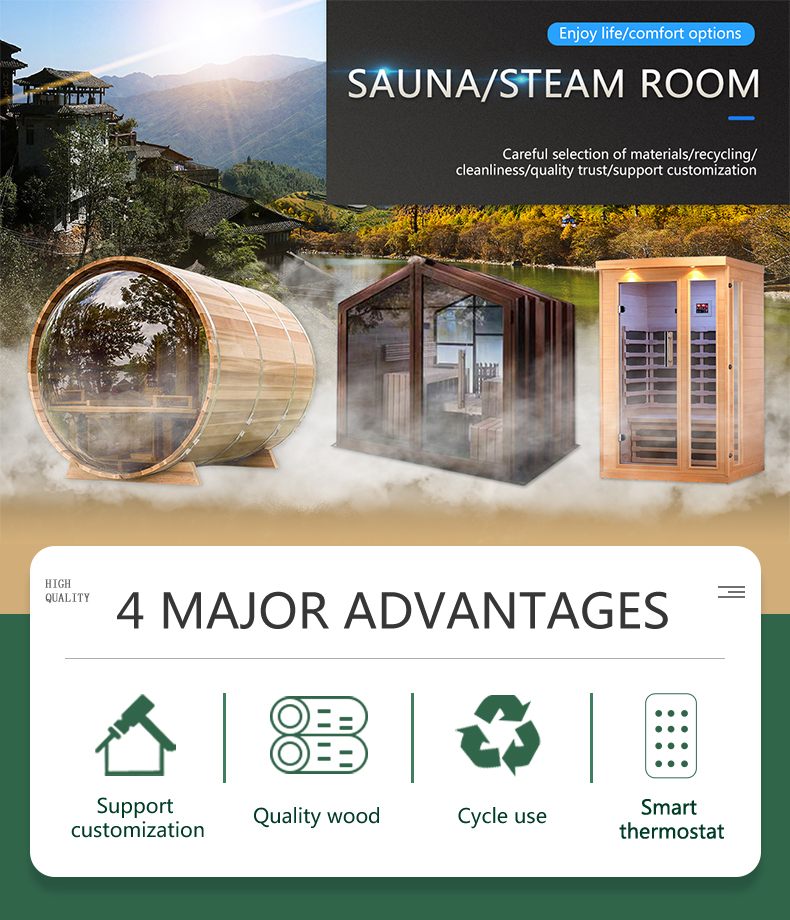 Wholesale Popular Outdoor Barrel Sauna Wood Burning Red Cedar Wood Traditional Sauna Room