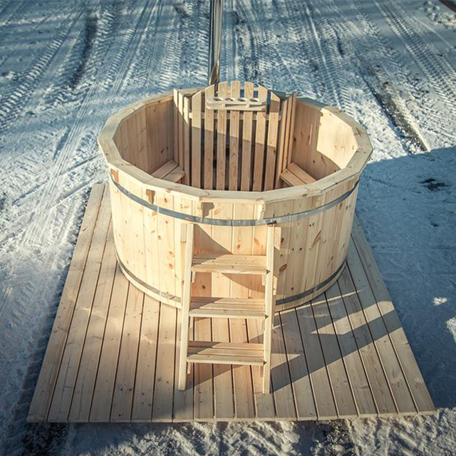 Good Quality Wooden Barrel Wood Fired Heater 2 Person Hot Tub Outdoor Spa