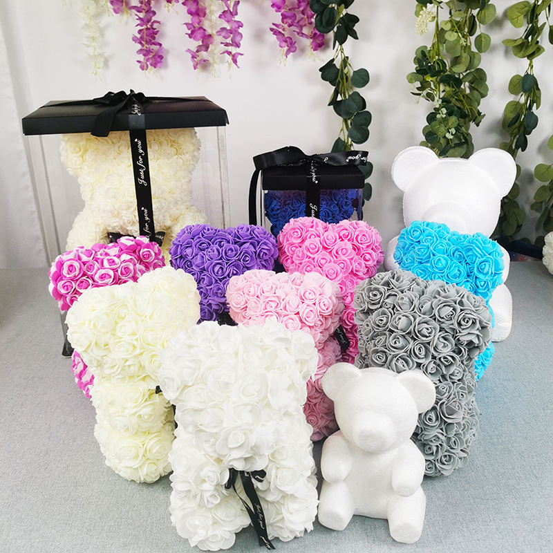 25Cm 40Cm Size Valentines Day with Styrofoam Giant Mini Foreve Artificial Flower Teddy Rose Bear Gift Box