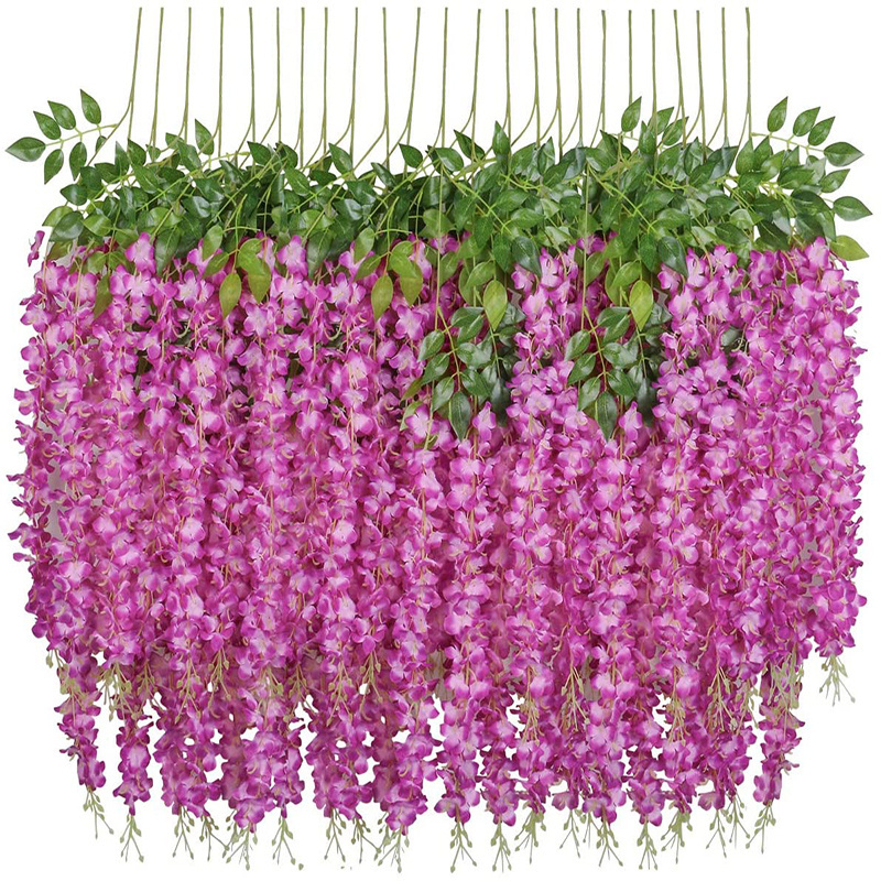 wholesale white simulation fake silk wisteria vine flowers garland hanging wall artificial flower for wedding wall decoration