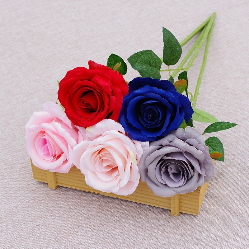 Cheaper Hot Sale Single Velvet Artificial Flowers Bulk Wedding arrangement centerpiece Decorative Long Stem Red Roses