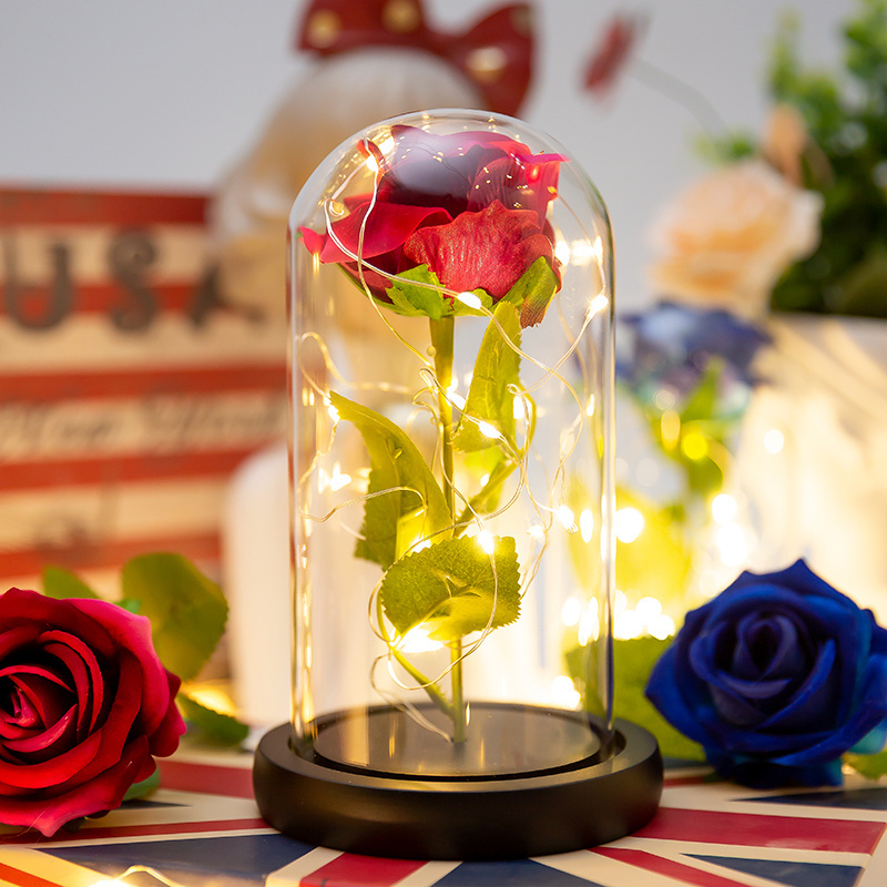 valentine's mothers day birthday gift golden 24k gold preserved artificial flower led light up galaxy rose in glass dome box