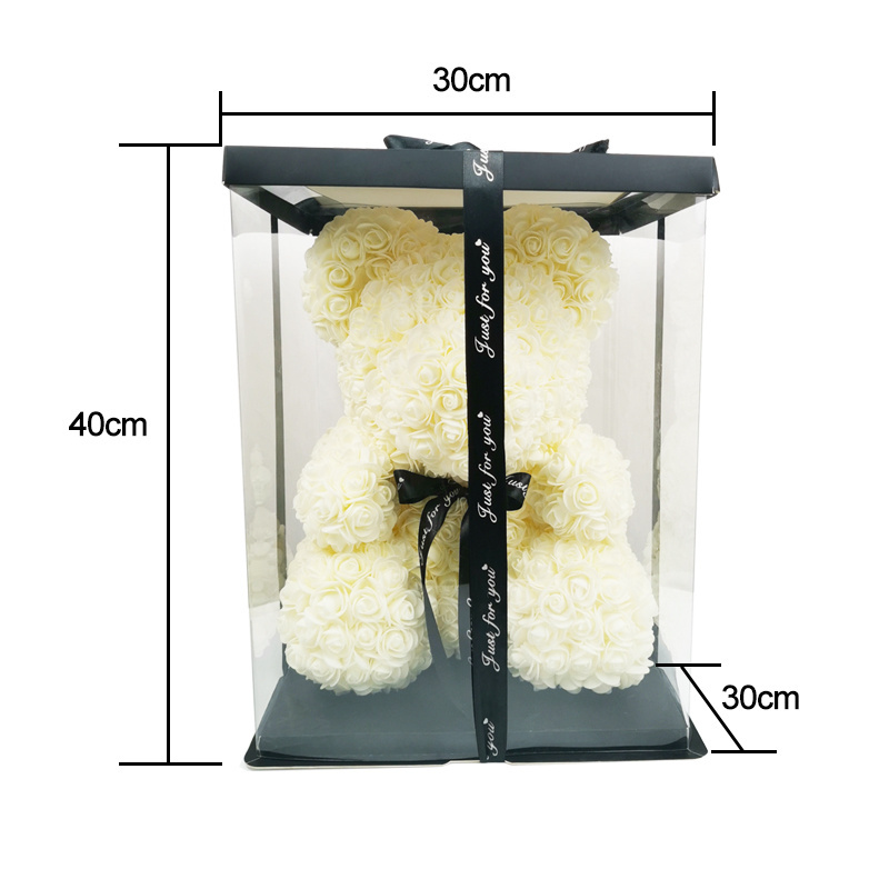 25Cm 40Cm Size Valentines Day with Styrofoam Giant Mini Foreve Artificial Flower Teddy Rose Bear Gift Box