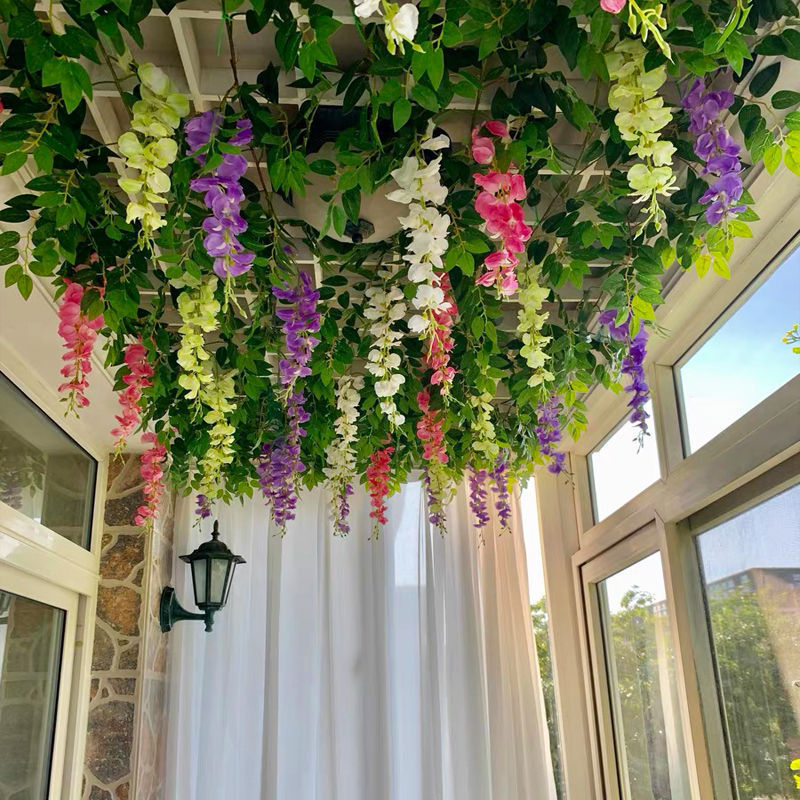 180cm Fake Ivy Wisteria Flowers Artificial Plant Vine Garland for Room Garden Decorations Wedding Arch Baby Shower Floral Decor