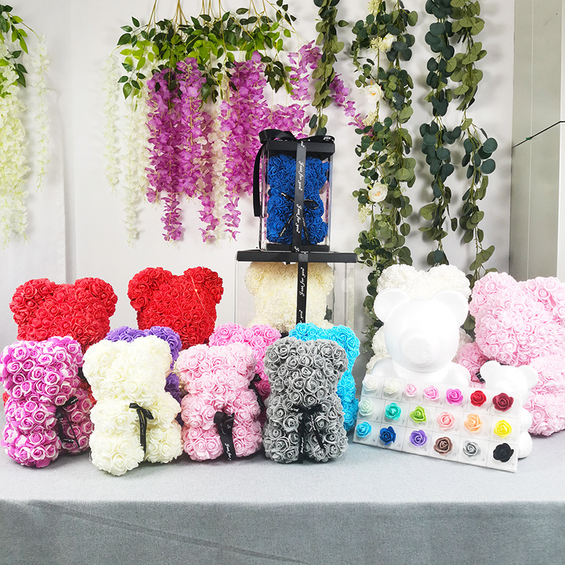 25Cm 40Cm Size Valentines Day with Styrofoam Giant Mini Foreve Artificial Flower Teddy Rose Bear Gift Box