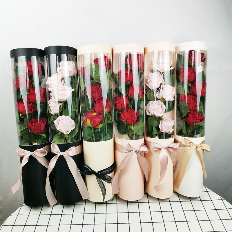 Best Valentine Mother Day Flower Gift Anniversary celebration Artificial Rose Box Gift Wedding Decoration Rose in a cylinder box