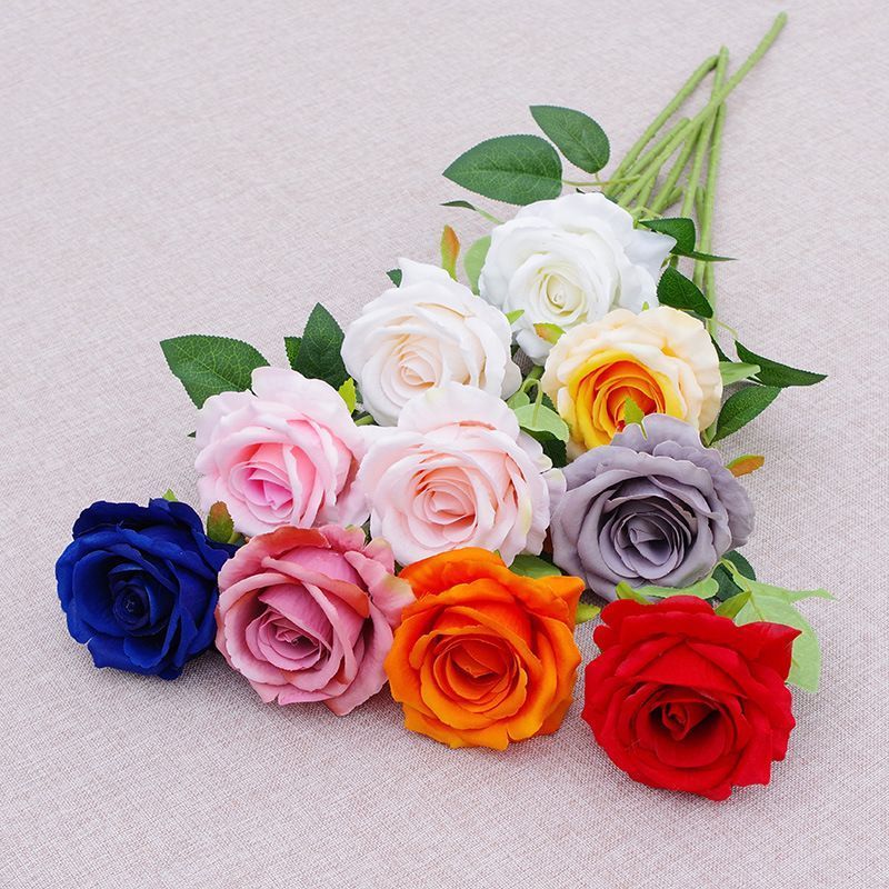 Cheaper Hot Sale Single Velvet Artificial Flowers Bulk Wedding arrangement centerpiece Decorative Long Stem Red Roses