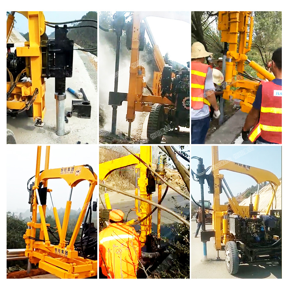 Highway Road Construction Guardrail Post Wheeled pile machine drop hammer hydraulic pile driver