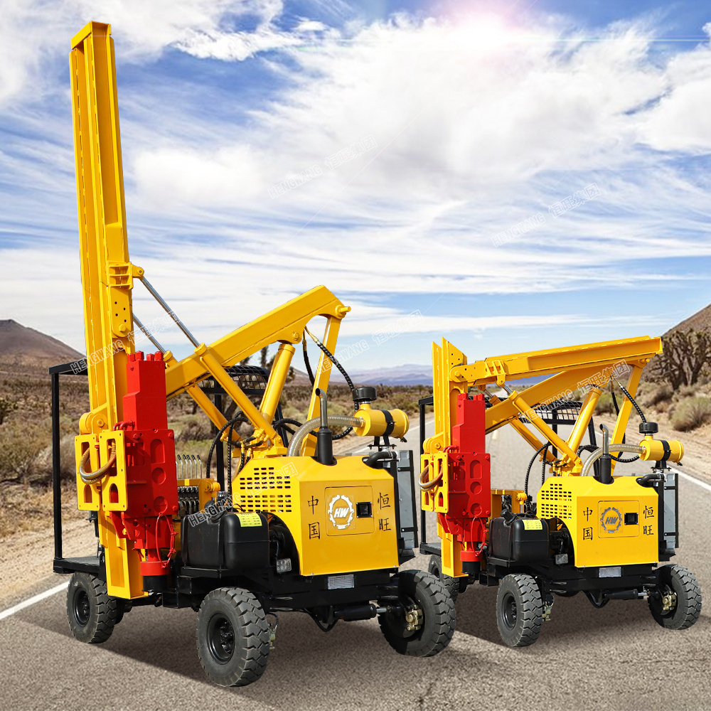 Highway Road Construction Guardrail Post Wheeled pile machine drop hammer hydraulic pile driver