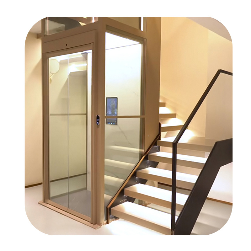 Luxury design Gold metal texture Villa house passenger elevator Hydraulic Lift Platform For Two People