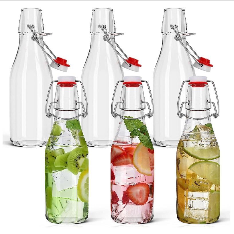 250ml Clear Glass Bottles with Airtight Stoppers Swing Top Bottles for Beer Brewing