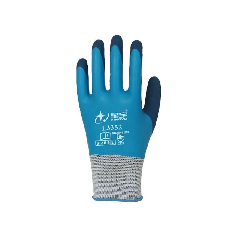 Non Slip Coating Blue Nylon Knit Rubber Palm Coated Crinkle Latex Protection Safety Work Gloves