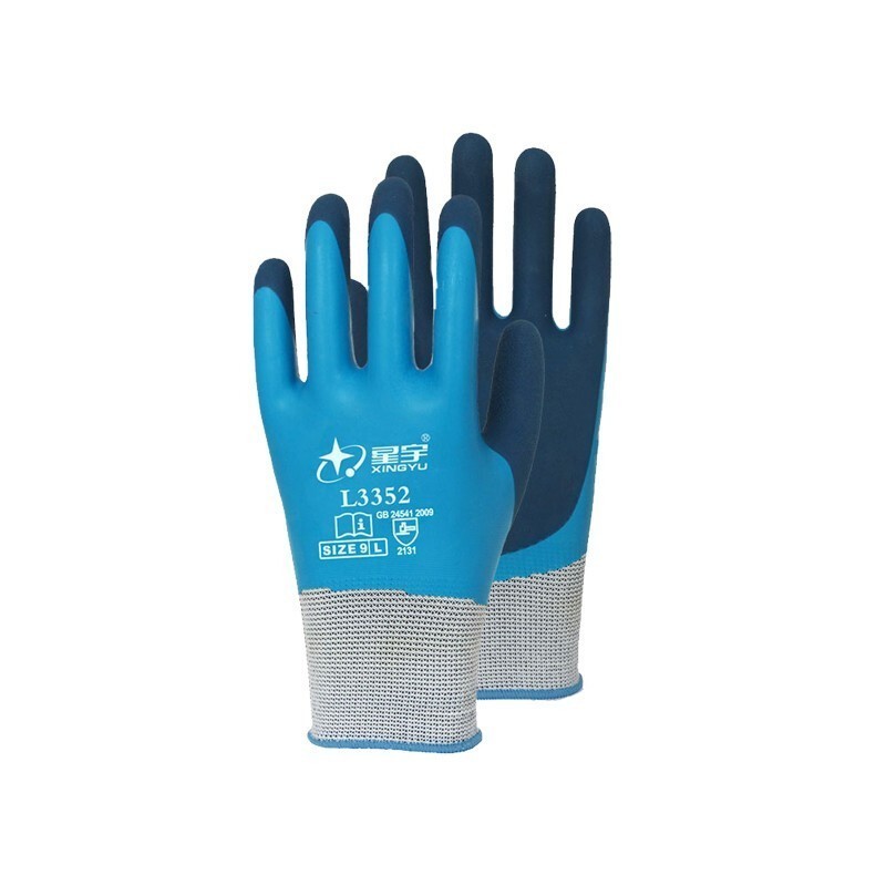 Non Slip Coating Blue Nylon Knit Rubber Palm Coated Crinkle Latex Protection Safety Work Gloves