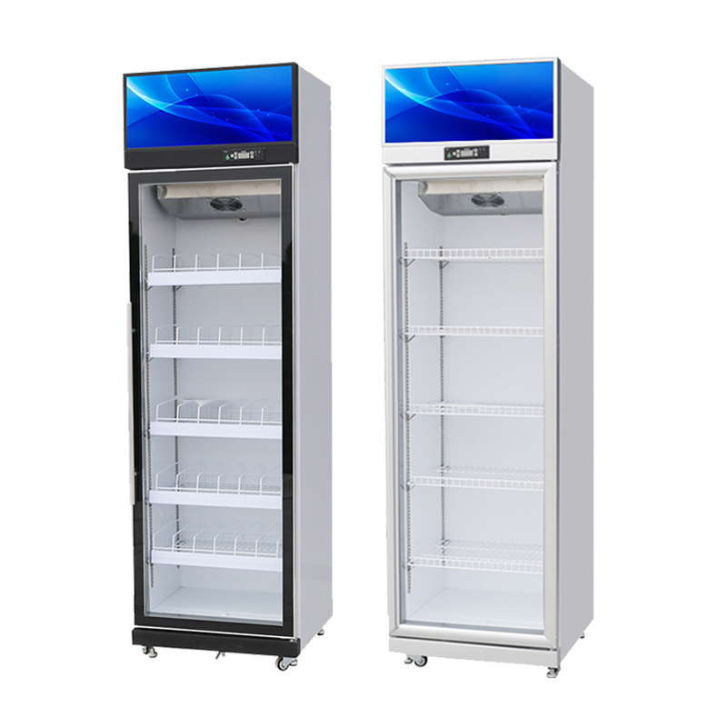 new design factory price cheap beer beverage can display refrigerator upright single glass doors pepsi display fridge