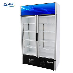 new design side by side double glass door self service water beverage wall mounted showcase display refrigerator