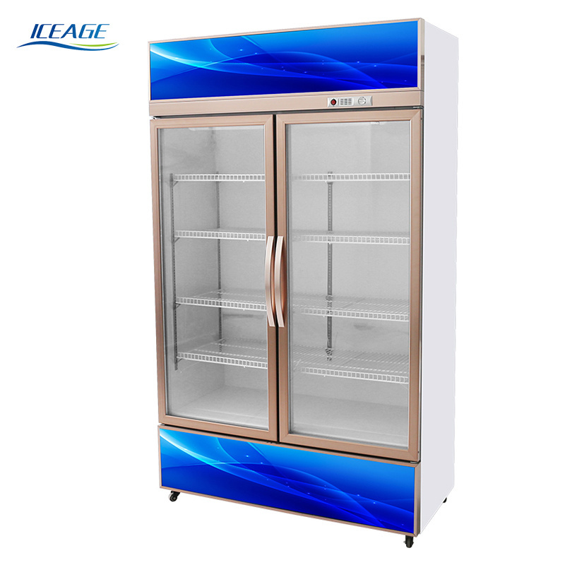 new design 2 door manufacturers shop beverage digital juice pepsi milk bottle cola grocery bubble tea transparent display fridge