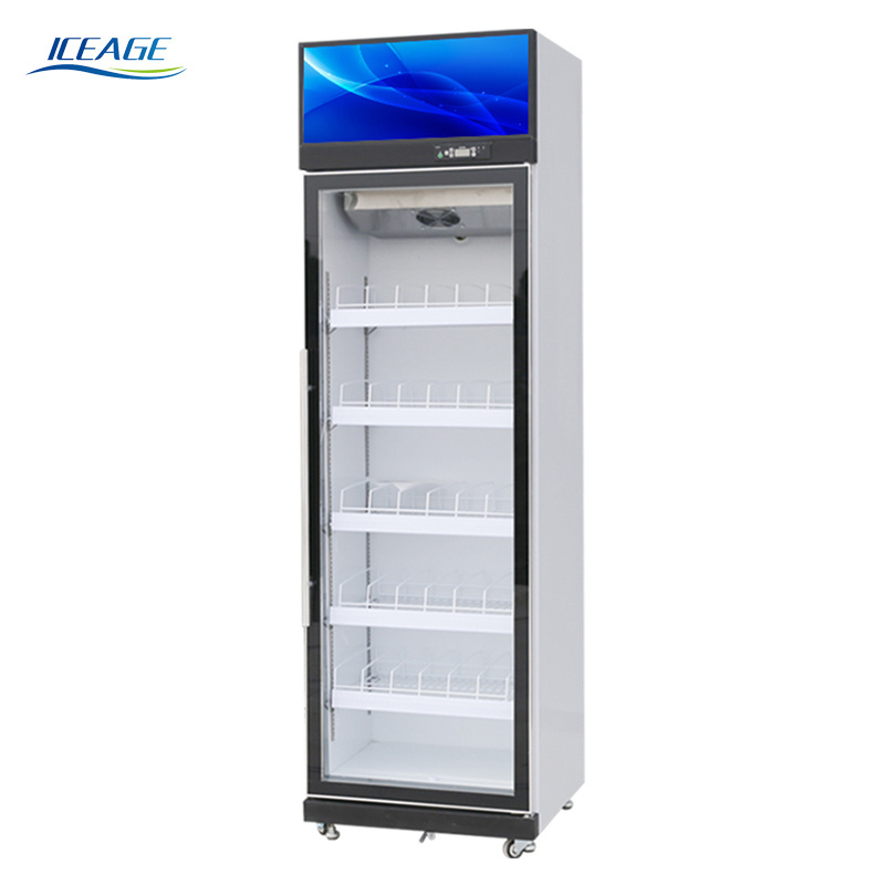 new design factory price cheap beer beverage can display refrigerator upright single glass doors pepsi display fridge