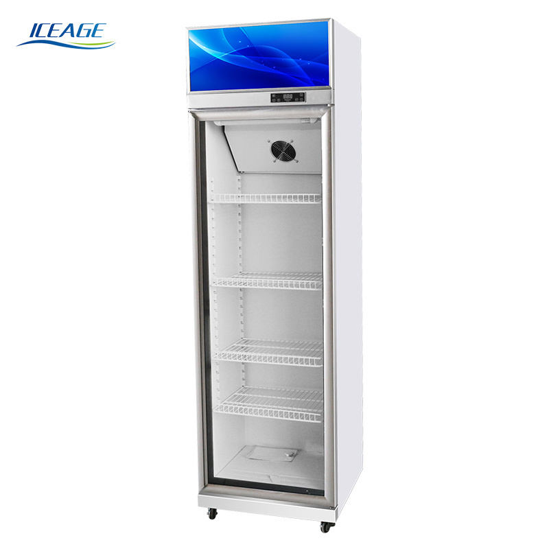 new design side by side double glass door self service water beverage wall mounted showcase display refrigerator