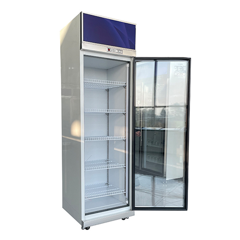 new design factory price cheap beer beverage can display refrigerator upright single glass doors pepsi display fridge