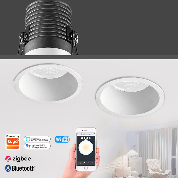 High Cri Double Anti-Glare Down Light Zigbee Control Cob Die Casting Aluminum Led Lights Led Recessed Retrofit Downlights