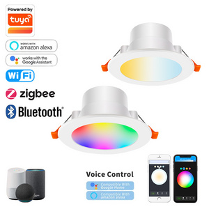 High CRI Anti-Glare Google Alexa Zigbee Tuya Smart Led Downlights Rgb Recessed Ceiling 9w Down Light