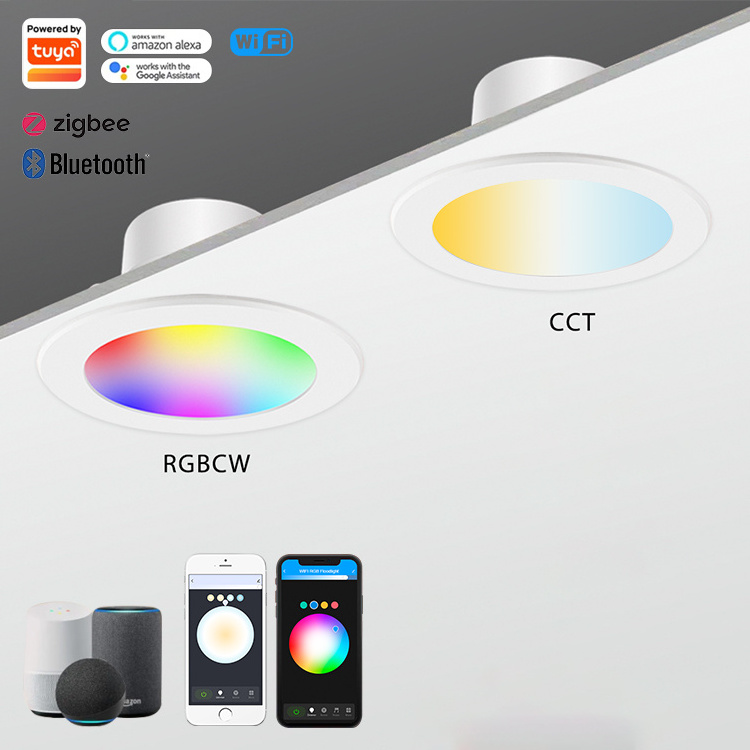 High CRI Anti-Glare Google Alexa Zigbee Tuya Smart Led Downlights Rgb Recessed Ceiling 9w Down Light