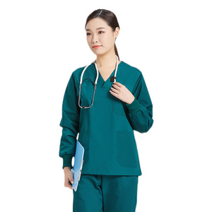 Long Sleeve Split Suit Pure Cotton Black Green Brush Hand Dress Long Sleeve Surgical Gown Hospital Smock