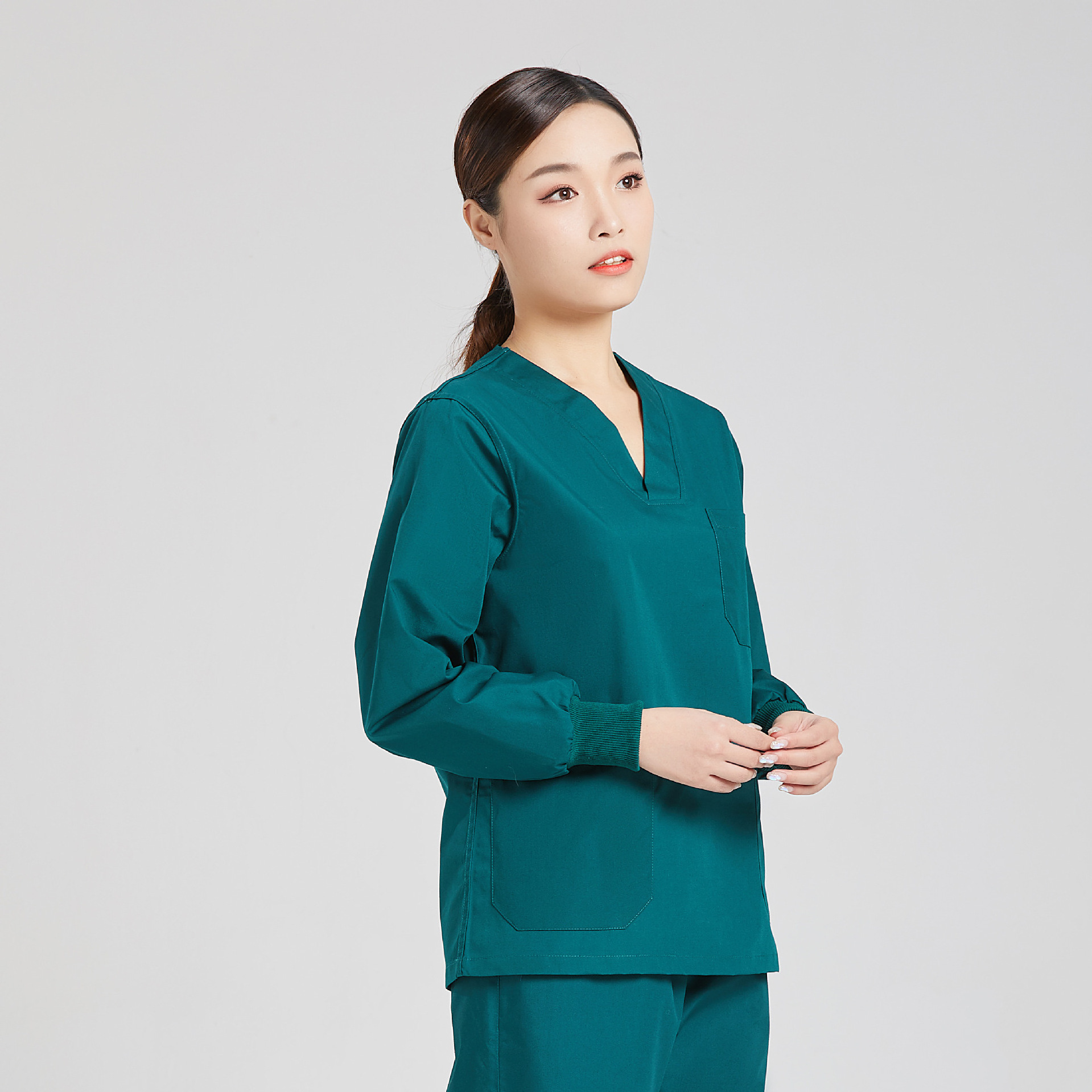 Long Sleeve Split Suit Pure Cotton Black Green Brush Hand Dress Long Sleeve Surgical Gown Hospital Smock