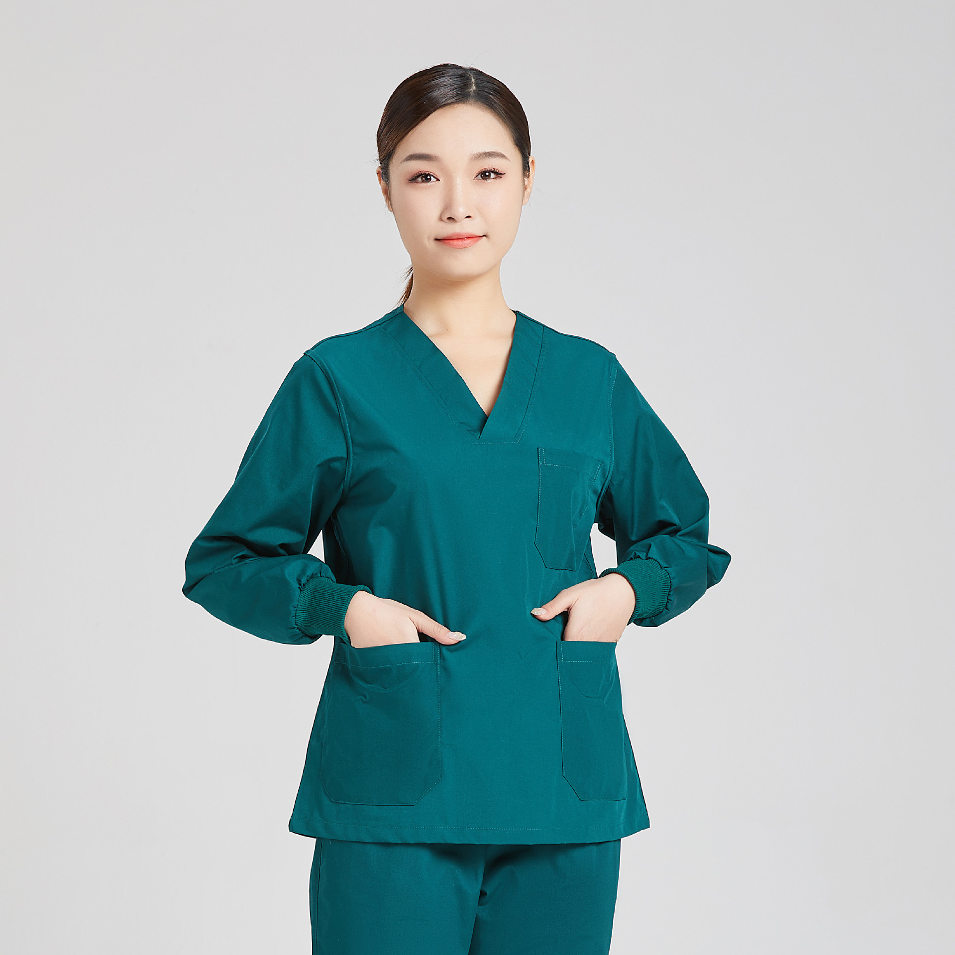 Long Sleeve Split Suit Pure Cotton Black Green Brush Hand Dress Long Sleeve Surgical Gown Hospital Smock