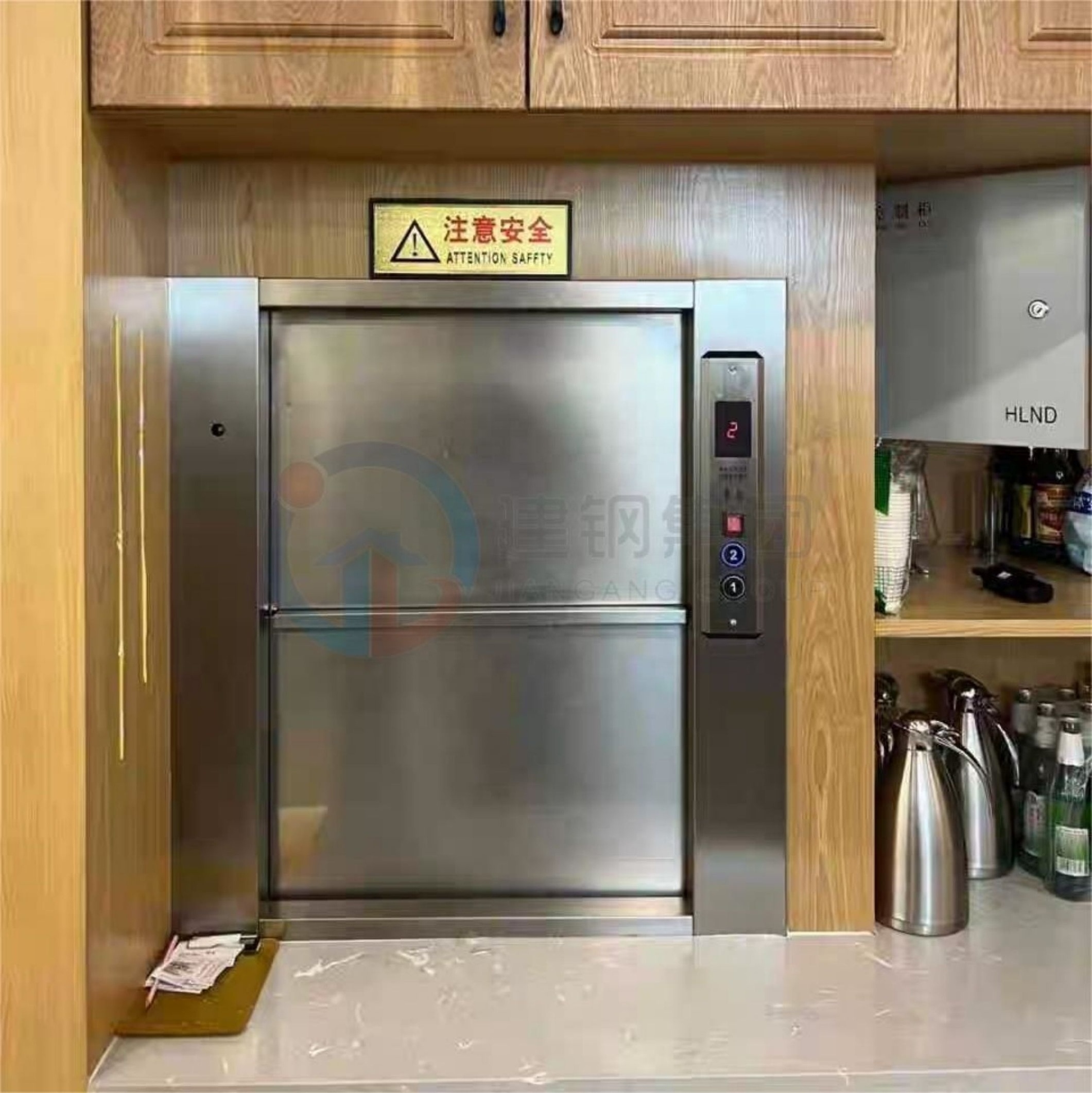 Multiple floors commercial public private buildings small freight elevator lift carry food Dumbwaiter within modern structures