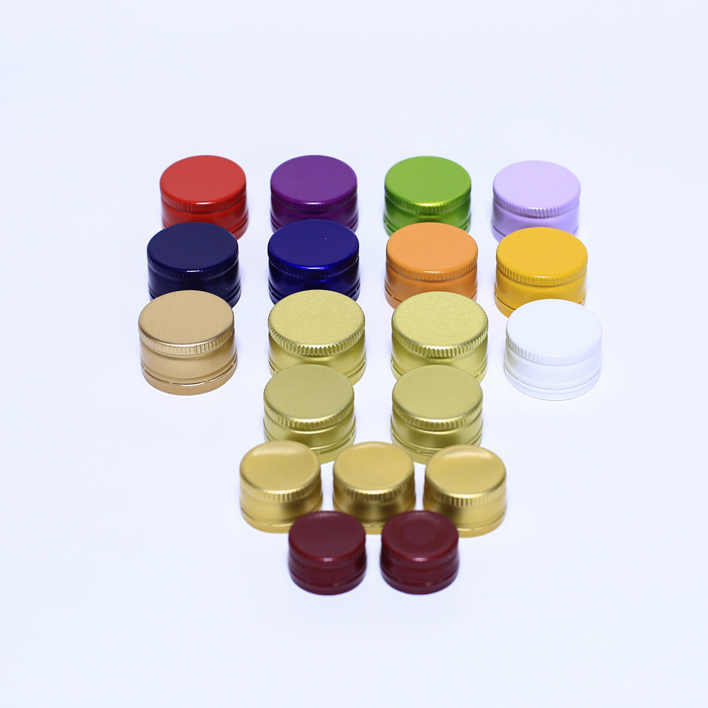 18mm 24mm 28mm 30mm customized logo beverage whisky Vokda wine glass bottle screw metal pilfer proof aluminum ropp cap