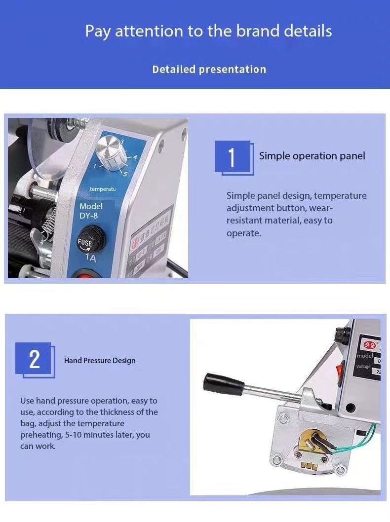 DY-8 Factory Direct Supply Manual Hot Stamp Ribbon Number Expiry Date Coder Printer Batch Coding Machine for Plastic Bags