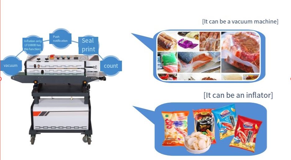 Cheap Price LF-1080 Inflatable Sealer Potato Chips Bag  Continuous Vacuum Sealer With Nitrogen Gas Filling Flush Sealing Machine