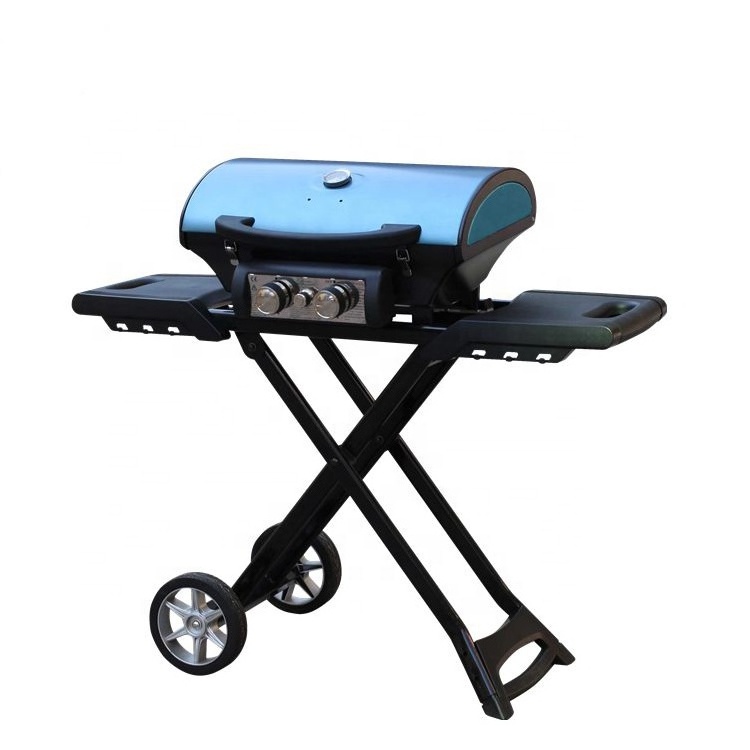 BBQ Gas Grill  Folding Cart for Easy Transport Portable Propane Grill with Versatile Side Shelf for Outdoor Patio