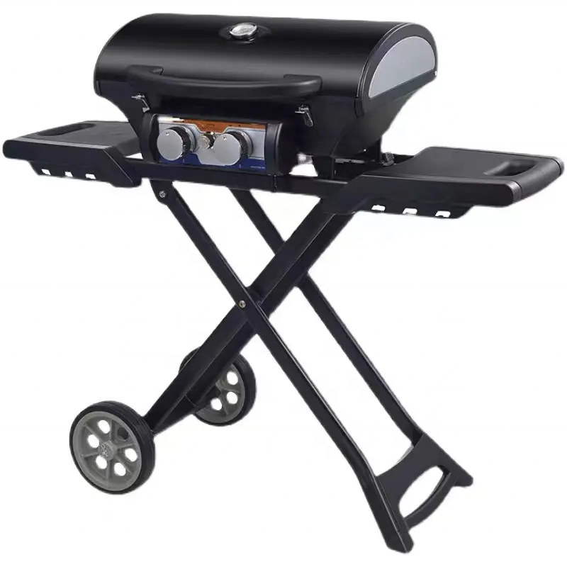 BBQ Gas Grill  Folding Cart for Easy Transport Portable Propane Grill with Versatile Side Shelf for Outdoor Patio