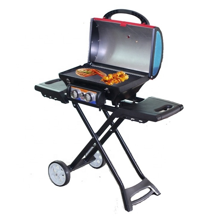 BBQ Gas Grill  Folding Cart for Easy Transport Portable Propane Grill with Versatile Side Shelf for Outdoor Patio