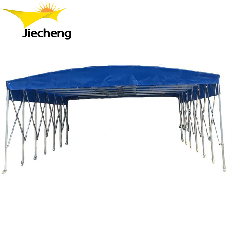 Best price waterproof folding galvanized steel pipe frame sunshade push and pull car garage tent pvc membrane push-pull awning