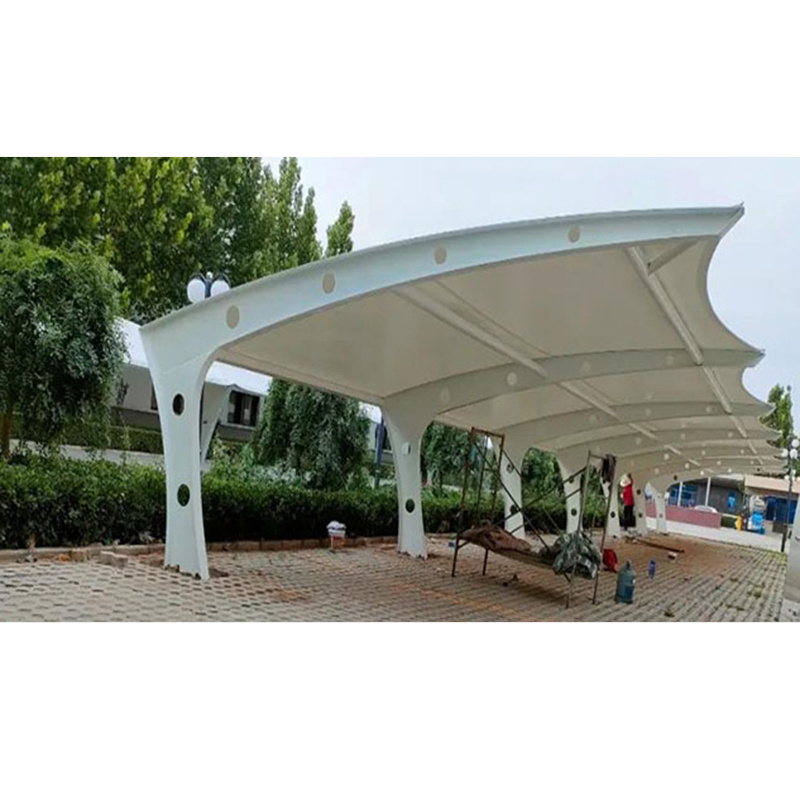 Low price sun shades awning canopy PVDF tensile membrane roof steel frame structure car design car parking shed roof