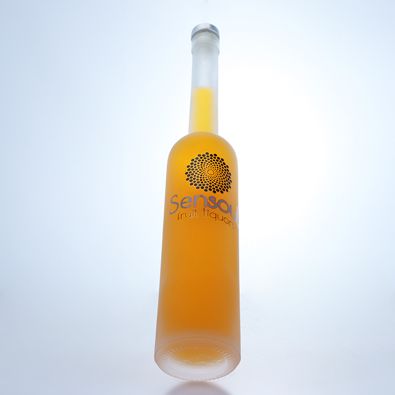 500 ml round long neck frosted vodka tequila rum gin whiskey glass bottle with cork cap