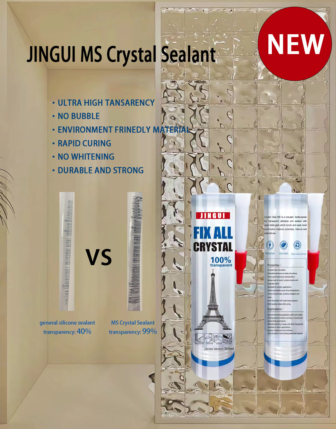 JINGUI All Purpose Transparent Adhesive Glue MS Polymer Crystal Seal Clear silicone Sealant