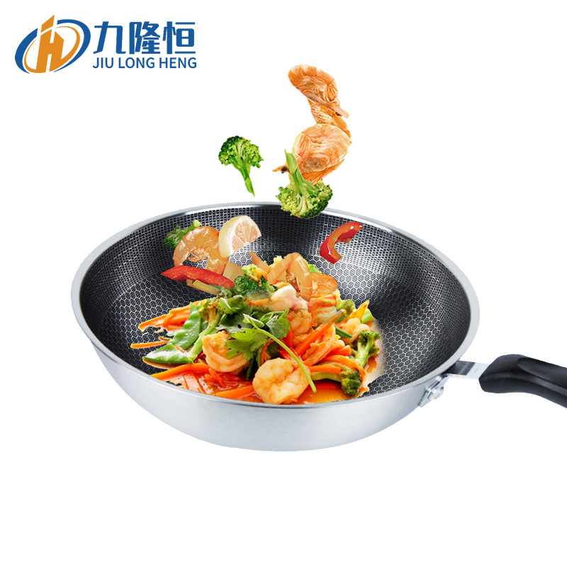 High Quality 30/32cm Ss316 Stainless Steel Honey Comb Frying Pan Woks And Stir Fry Pans