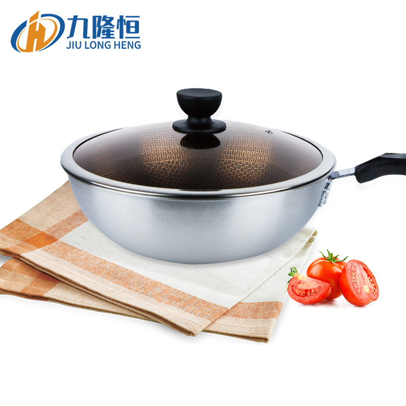 High Quality 30/32cm Ss316 Stainless Steel Honey Comb Frying Pan Woks And Stir Fry Pans