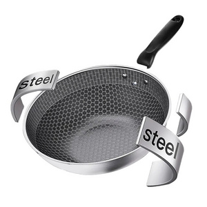 High Quality 30/32cm Ss316 Stainless Steel Honey Comb Frying Pan Woks And Stir Fry Pans