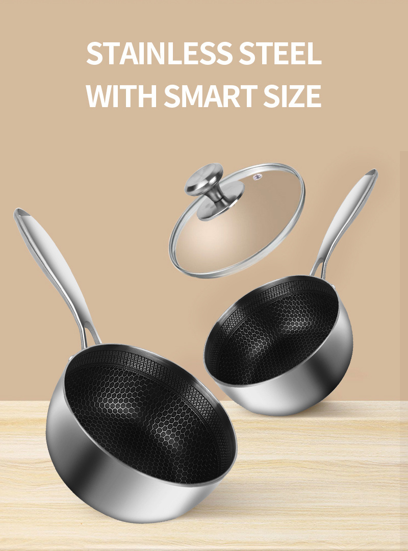 New Style Stainless Steel 18cm Milk Pot Wok With Anti-scalding Handle And Tempered Glass Lid