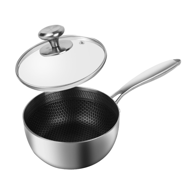 New Style Stainless Steel 18cm Milk Pot Wok With Anti-scalding Handle And Tempered Glass Lid