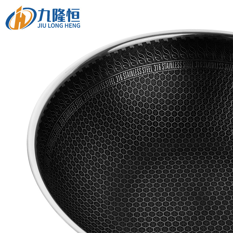 Hot Sales 30 32cm Chinese Non-Stick Stainless Steel Honeycomb Large Capacity Wok With Two Handle Cooking Woks