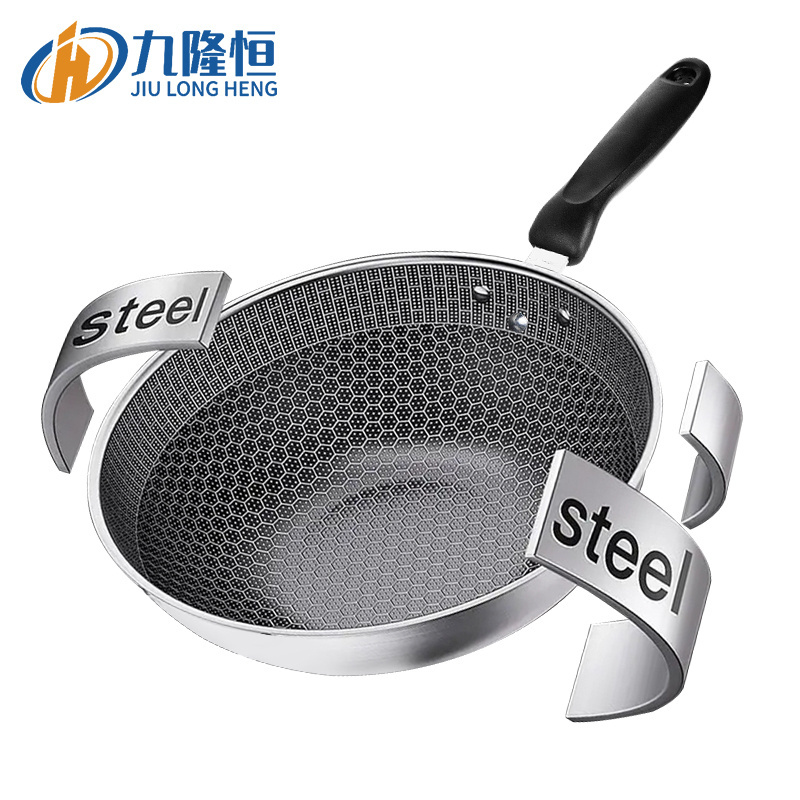 Multi-function 30/32cm Chinese Stainless Steel Wok Burner Frying Pan With Tempered Glass Lid