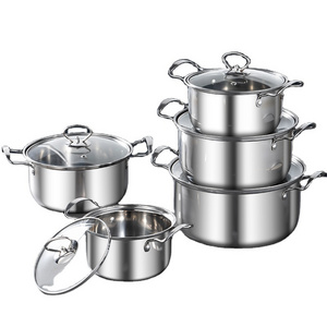 10pcs Kitchen Ware Stainless Steel Cookware Utensils Set With Glass Lid