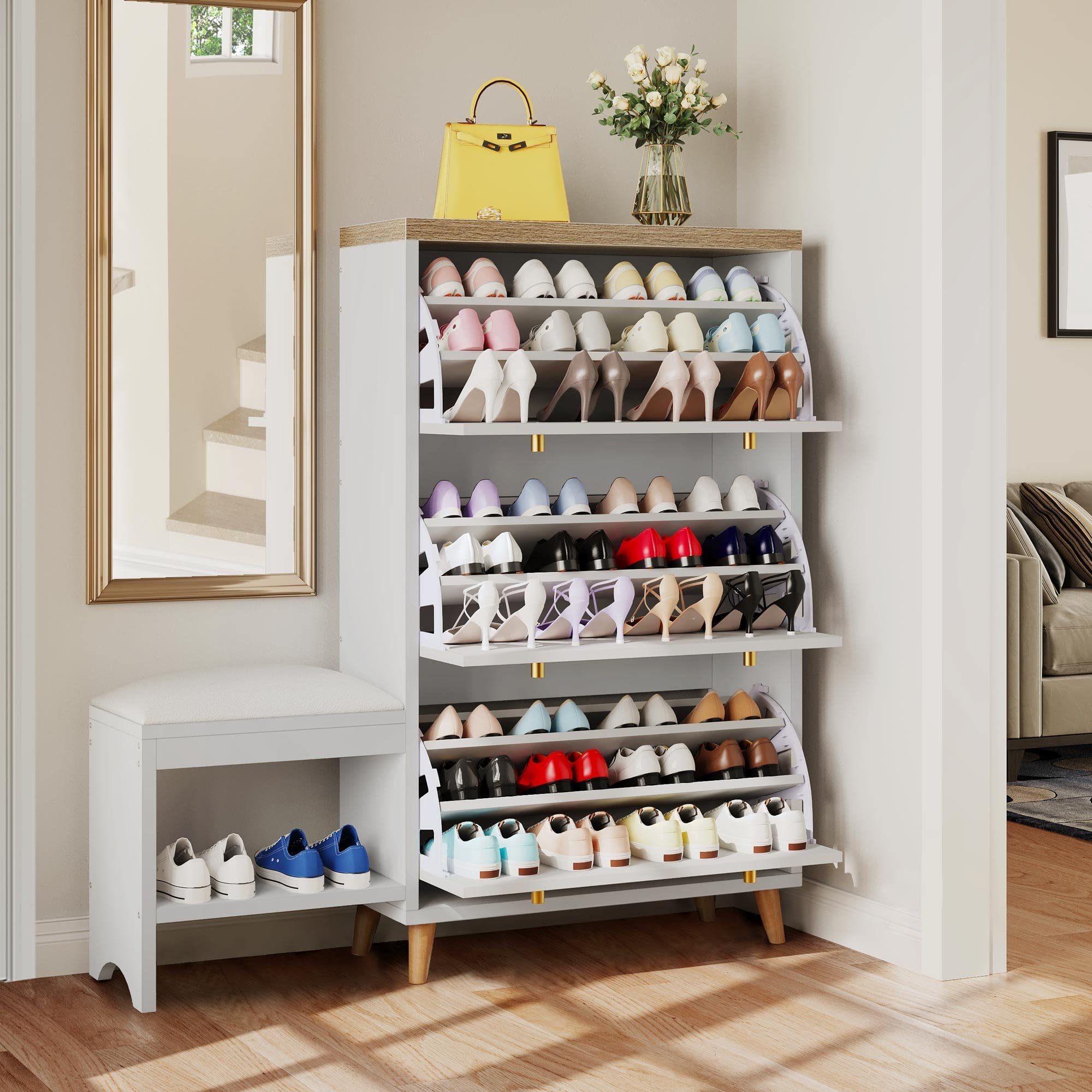 shoe cabinet with 3 flip drawer modern shoe storage cabinet with shoe bench for entryway