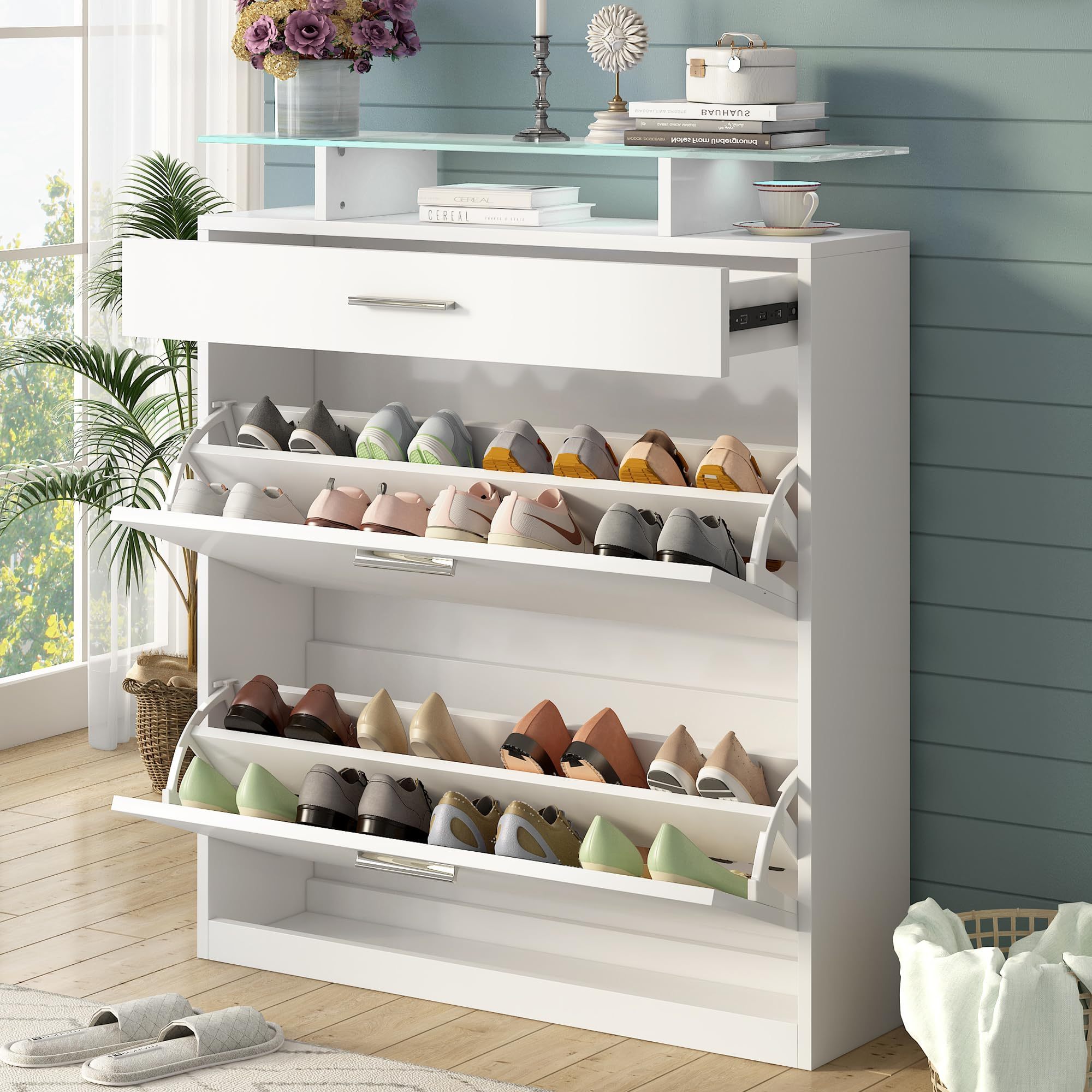 freestanding hidden closed shoe rack narrow shoe storage organizer cabinet white shoe cabinet